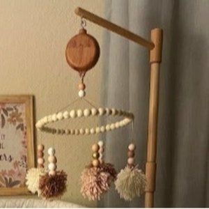 Floor-Standing Crib Mobile Arm with Music Box - 57.8 Inch Wooden Mobile Arm